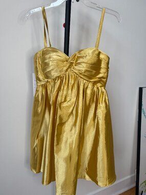 GOLD SATIN BABYDOLL COCKTAIL PARTY DRESS, SIZE 6